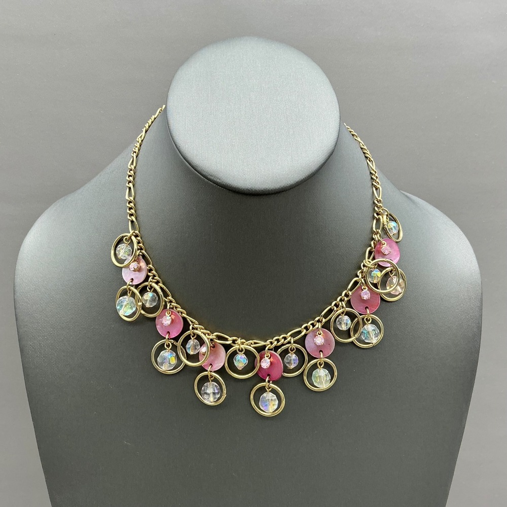 Cookie Lee Necklace Women Pink Gold Tone Circles Beads Dangle Statement Jewelry